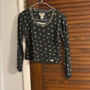 Vintage 90s Unionbay Floral Cropped Long Sleeve Tee Top Grunge Cottagecore Y2K